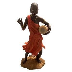 NIB 7" African Woman Figuring Very Detailed Drum Jewelry Beautiful Smile! Dance